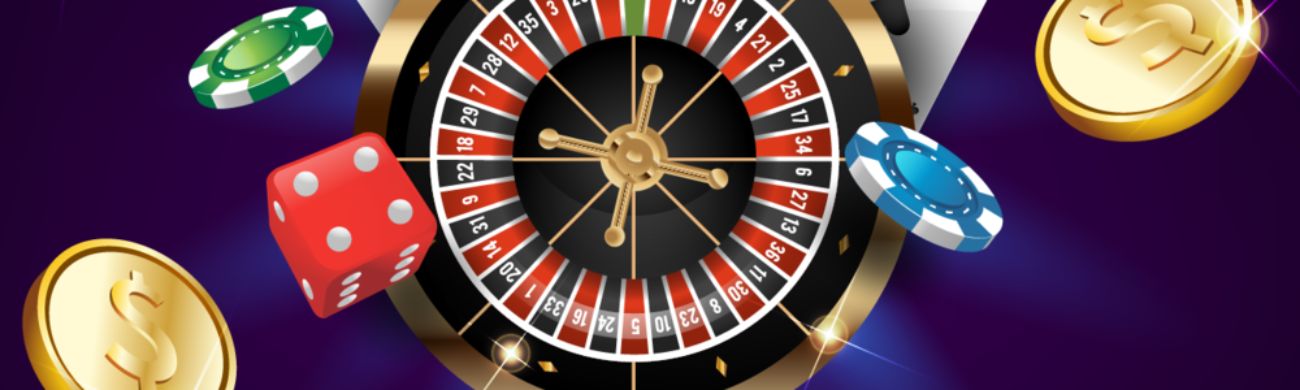 Casino roulette, casino chips and dice